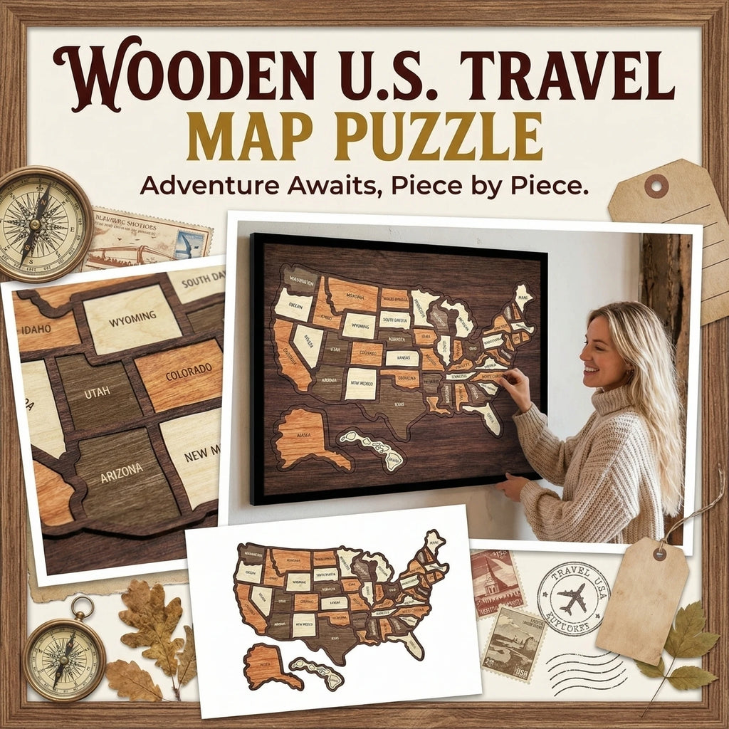 Wooden USA Travel Map Puzzle Record Your Journey Beautiful Memories Home Office Bar Hotel Wall Decoration Unique Gift Qme
