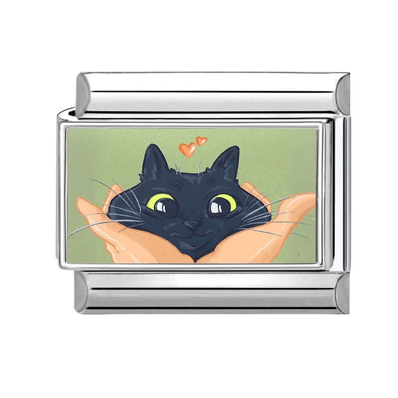 Charm Links Bracelet Stainless Steel Y2K Kawai Cute Cats Listen Music