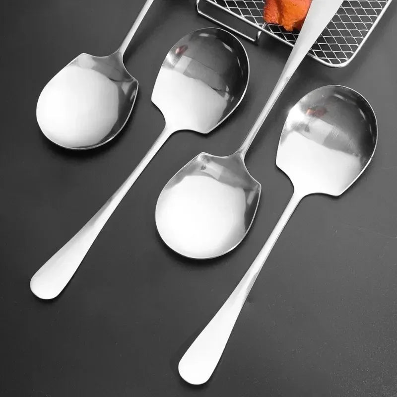 2/1Pcs Stainless Steel Spoon Large Long Handle Spoons Kitchen Cutlery Rice Dumpling Porridge Soup Scoops Restaurant Tableware Qme