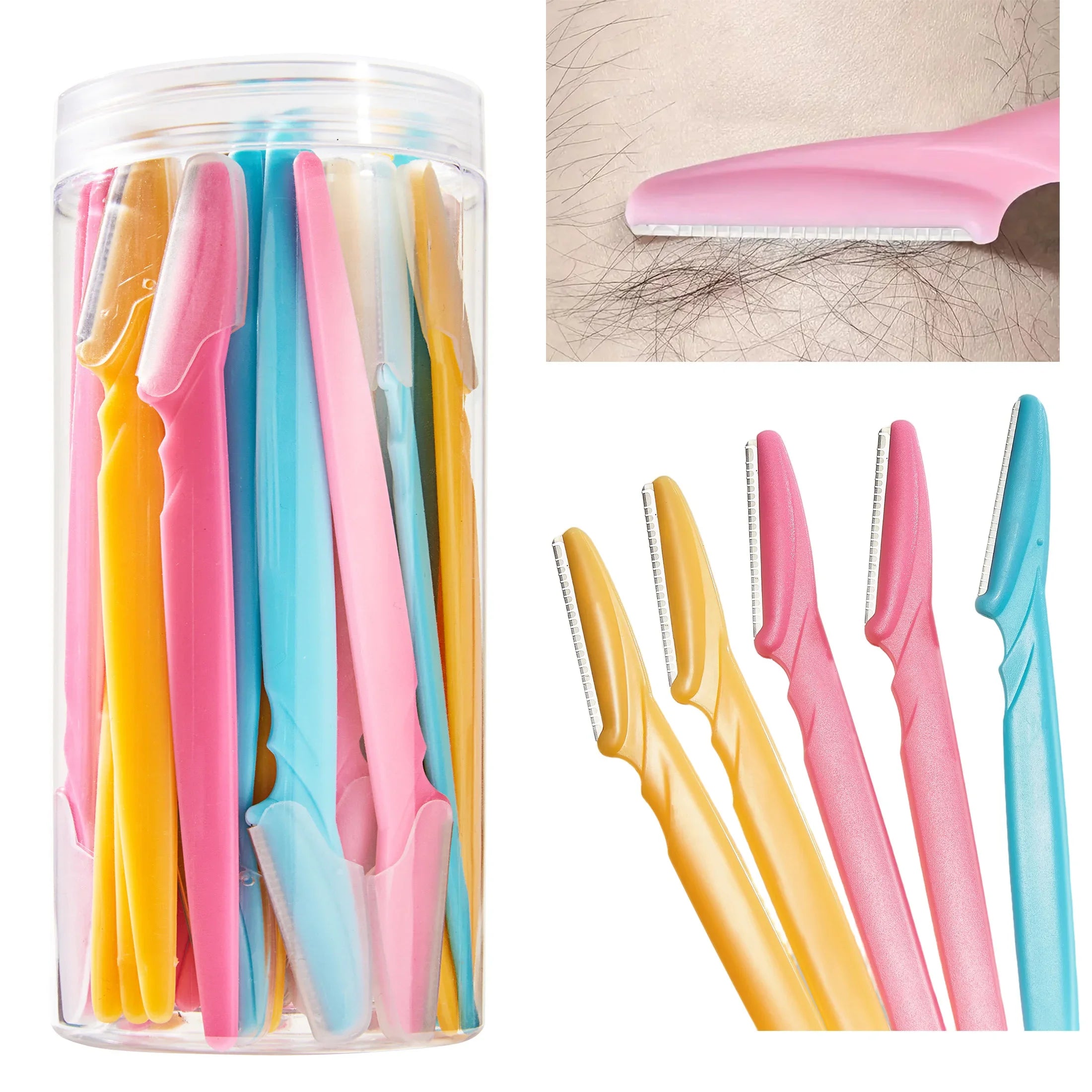 30/10Pcs Bottle Eyebrow Razors With Container Facial Eye Brow Trimmer In Case Hair Removal Shaver Safe Blades Trimming Tools Qme