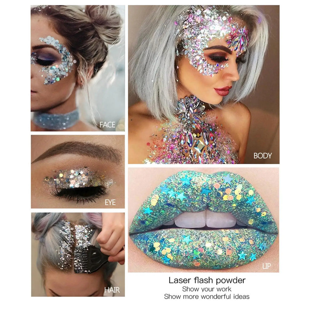 Glitter Body Lotion Diamond Gel Cream Eye Nail Hair Face Lasting Qme