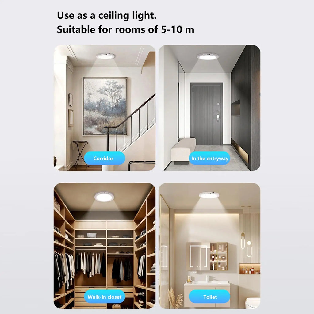 Motion Sensor Closet Light Magnetic 3-Color Battery Operated Ceiling Qme