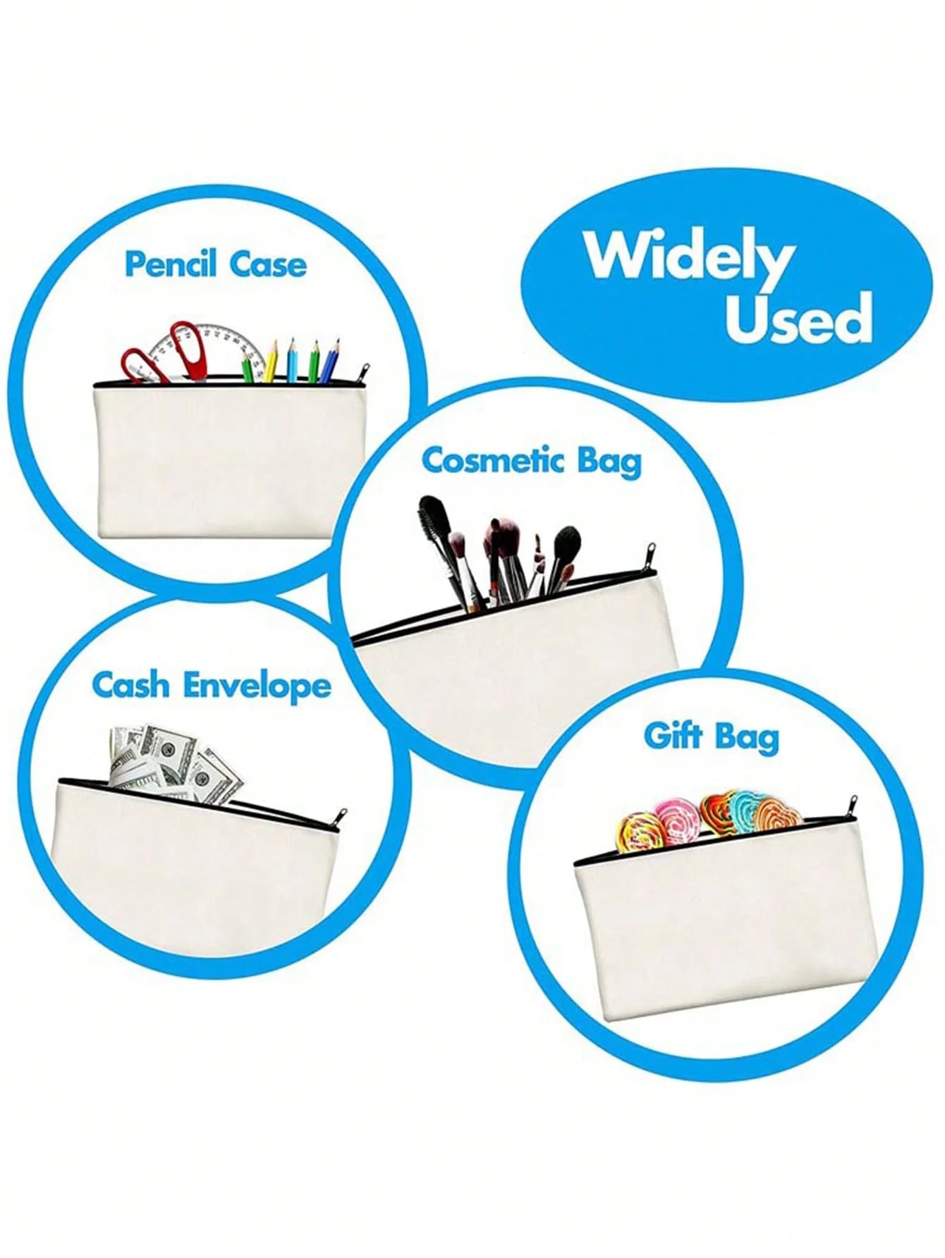 10/20/40/60PCS Canvas Zipper Bags Multifunctional Blank DIY Craft Pouches Pencil Bags Case Pouch For Home School Travel Qme