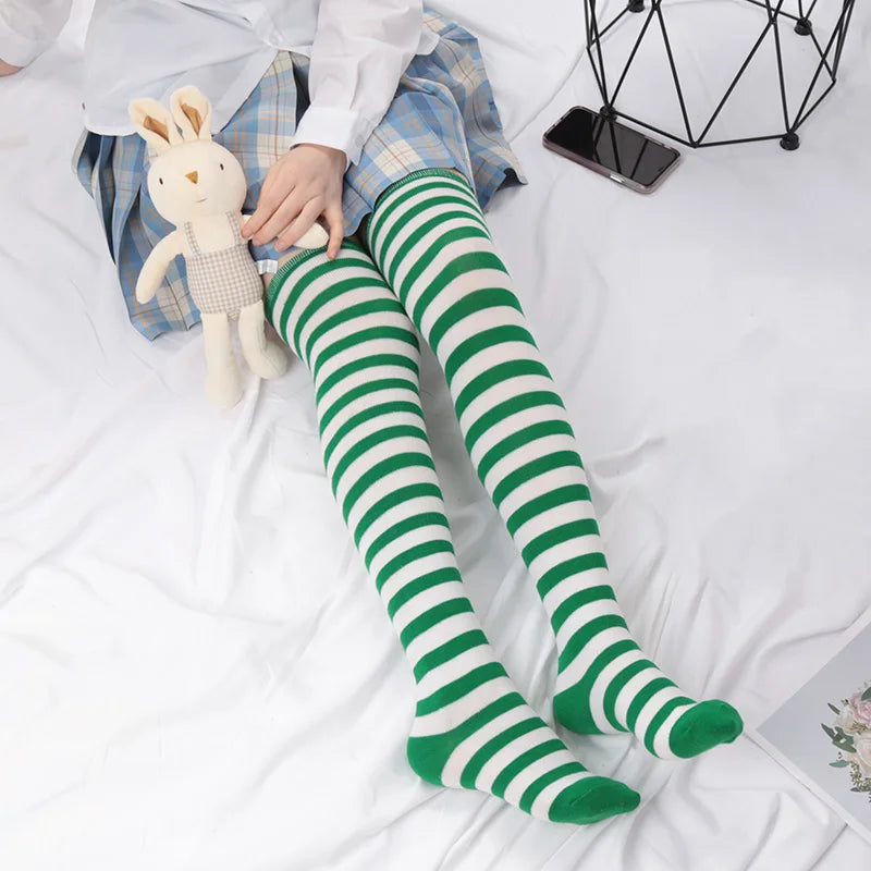 Sexy Long Over Knee Thigh Highs Socks Japanese Black White Striped Qme W-7 one size