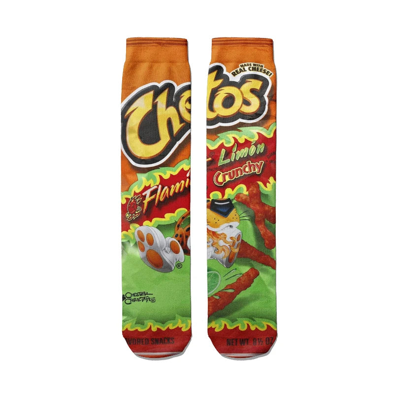 Fashionable Potato Chip Printed Socks Skateboard Youth Unisex Qme style6 One Size