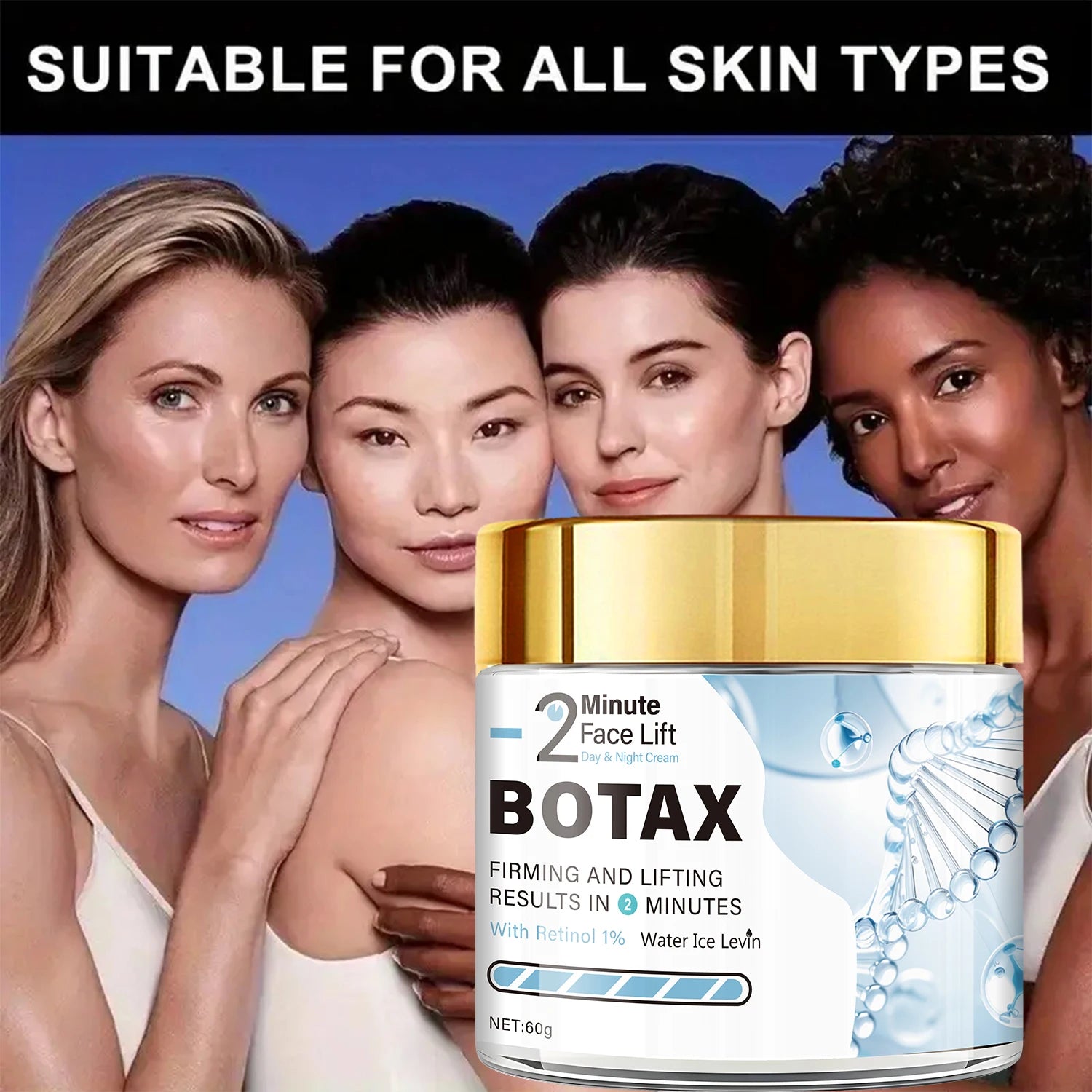BOTAX 1% Retinol Face Cream. Minute Face Lift with Tea Tree Oil & Bee Venom for Instant Firming & Lifting Results. Day & Night. Qme