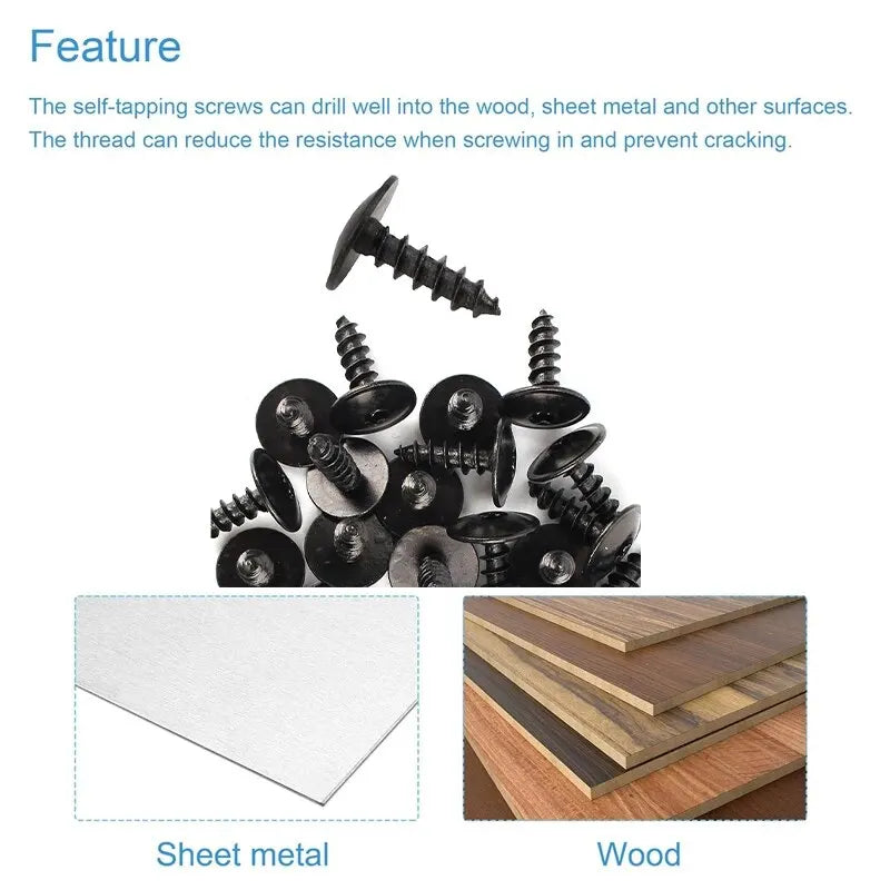 30/50pcs M4 Black Plated Round Pan Head Cross Recessed Tapping Wood Screws Set Carbon Steel Screw Kit Qme