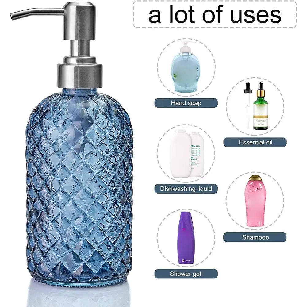 Glass Soap Dispenser Rust Proof Stainless Steel Pump Gem Patterned Qme