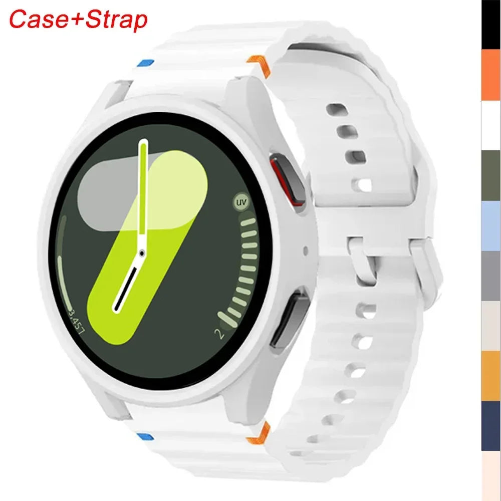Case+Strap for Samsung Galaxy Watch 7 40mm 44mm Sport Silicone Band Bracelet PC Case Protector Cover Bumper for Galaxy Watch 7 6 Qme
