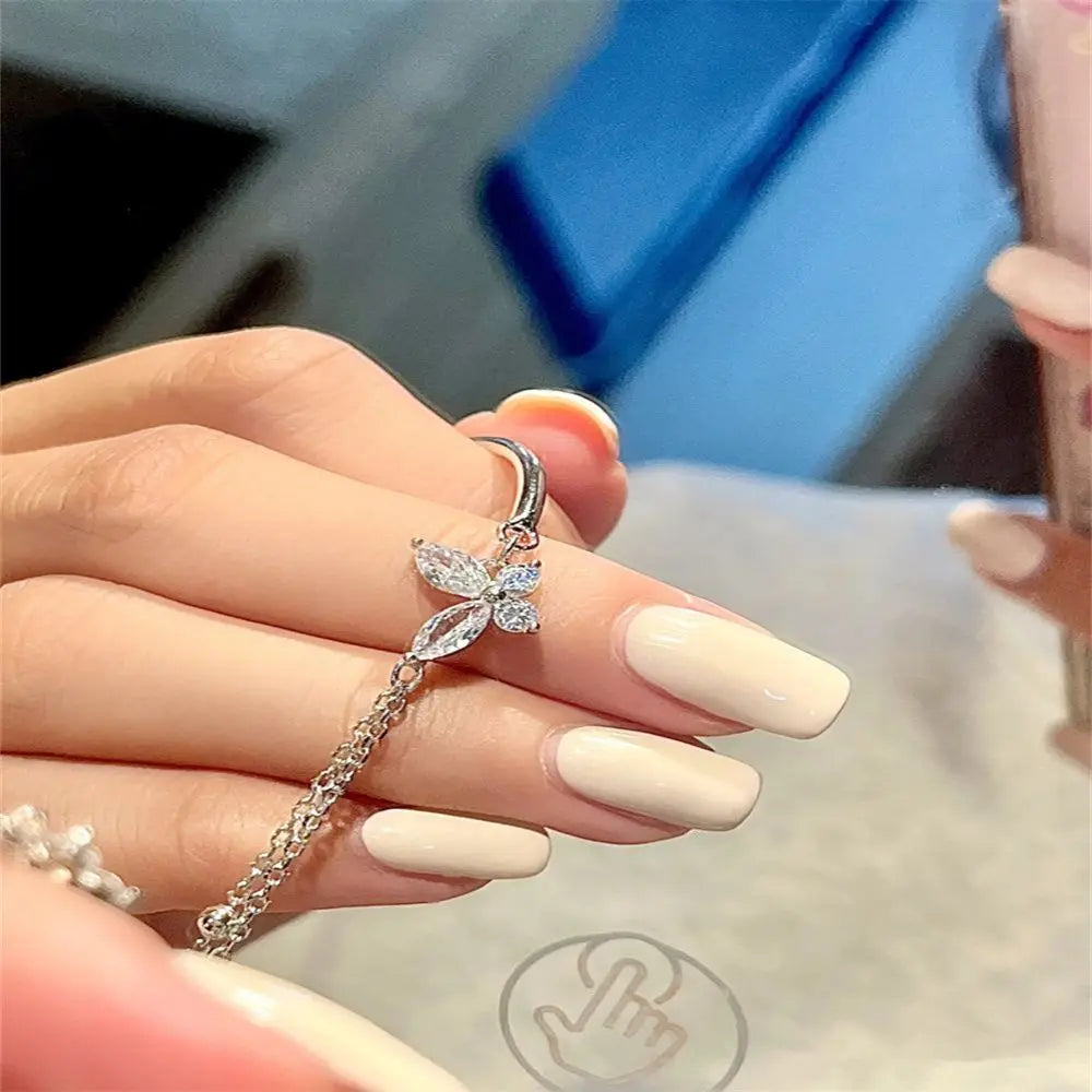 Exquisite New Fairy Sparkling Butterfly Tassel Bracelet Elegant Women Silver Color Chain Valentines Day Layering Gift Jewelry Qme