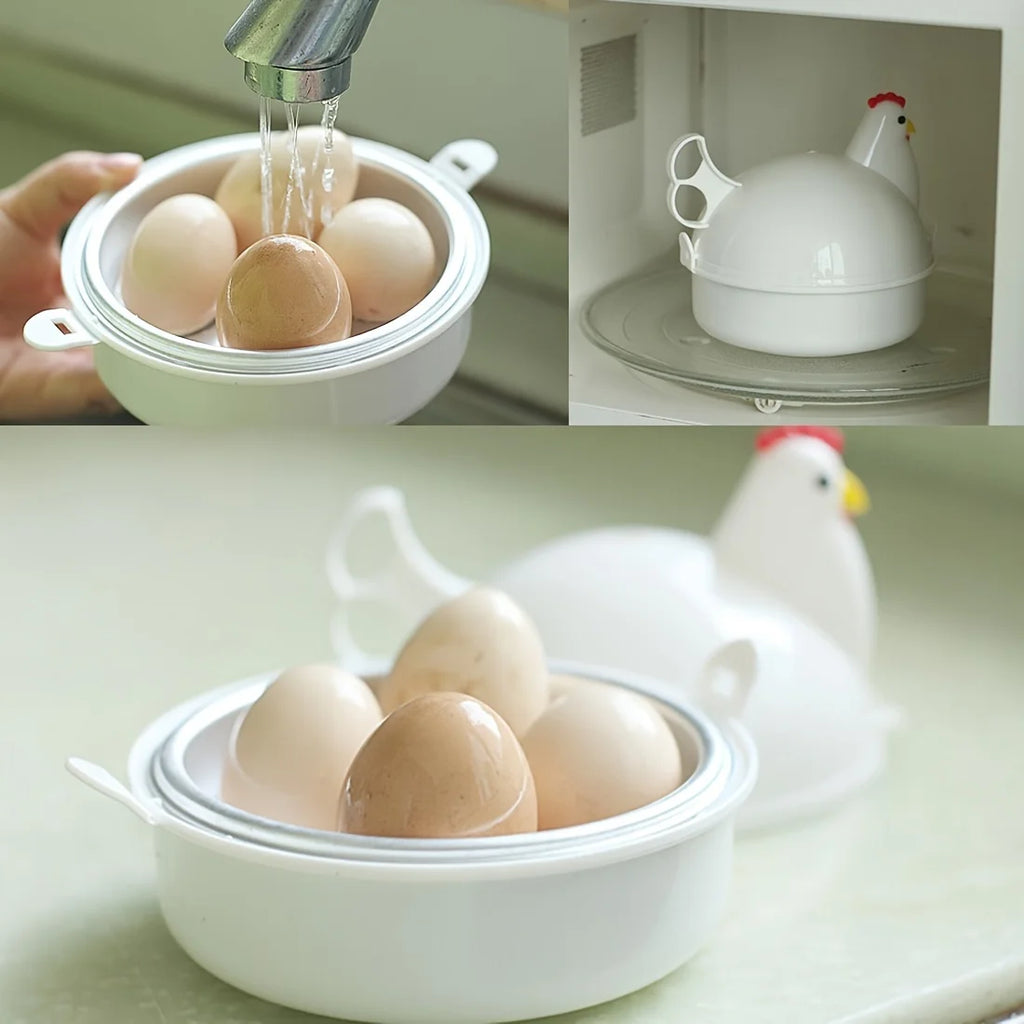Lovely Chicken Shaped Egg Boiler Steamer 4 Eggs 1Egg Microwave Cooker Qme