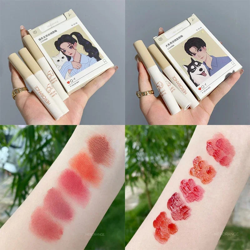 5Pcs Cigarette Lip Gloss Set Matte Red Tint for Lips Makeup Long Lasting Water Mirror Lip Glaze Waterproof Lipstick Kit Cosmetic Qme