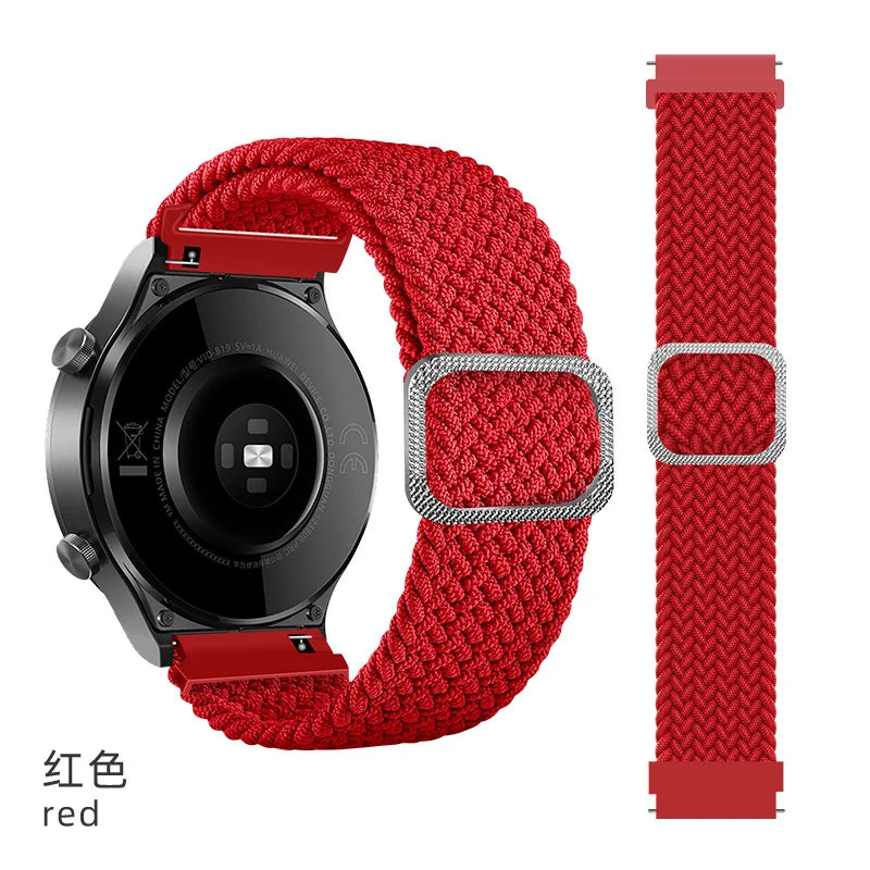 Elastic Braided Nylon Watch Band Adjustable Breathable Strap Anti Sweat Wristband For Samsung Galaxy Watch Huawei Smart Watch Qme Red 22mm