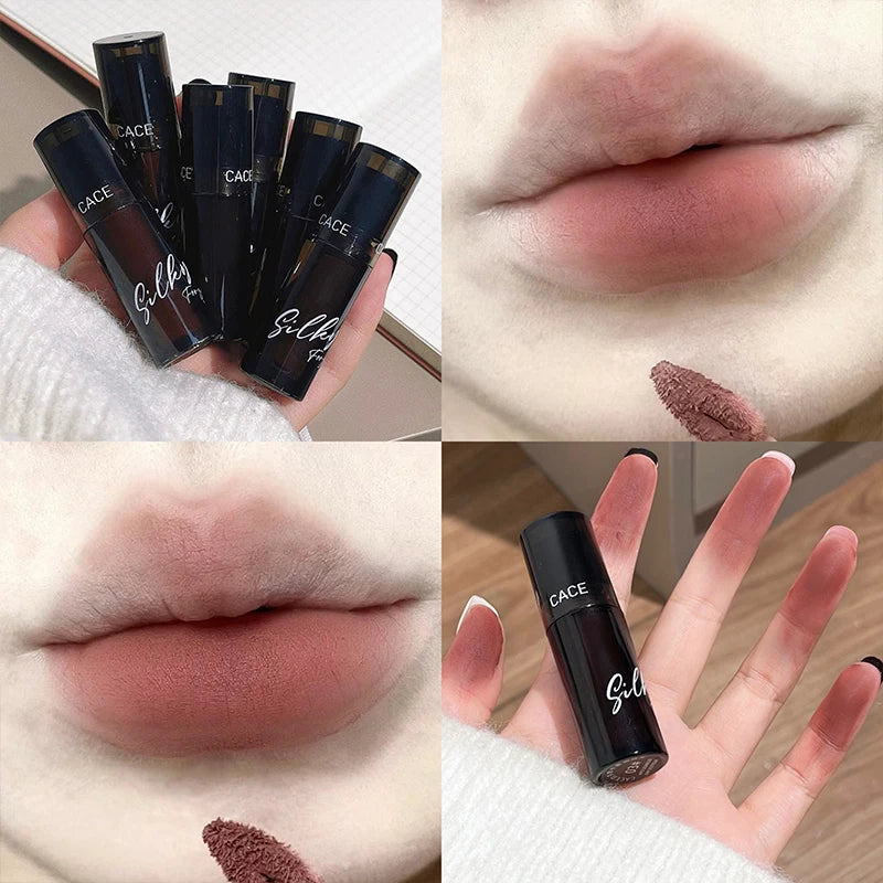 Lip Gloss Matte Velvet Lip Mud Rose Red Brown Stain Lip Tint Waterproof Long-Lasting Velvet Mist Lip Clay Korean Makeup Cosmetic Qme
