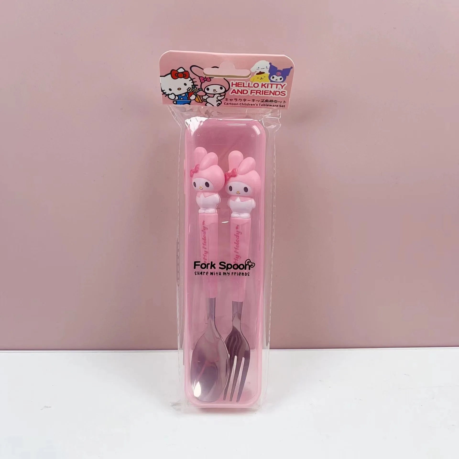 Hello Kitty Cartoon Children's Tableware Spoon Portable Two-Piece Set for Students Stainless Steel Fork and Spoon Set Qme 2