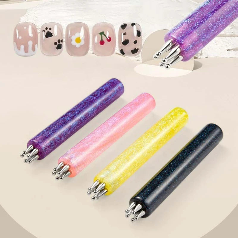 One-Stroke Flower Nail Pen, 1.8mm Tip for Perfect 5-Petal Design, Easy DIY Dotting Tool for Nail Art, 4 Colors Quick Nail Tools Qme