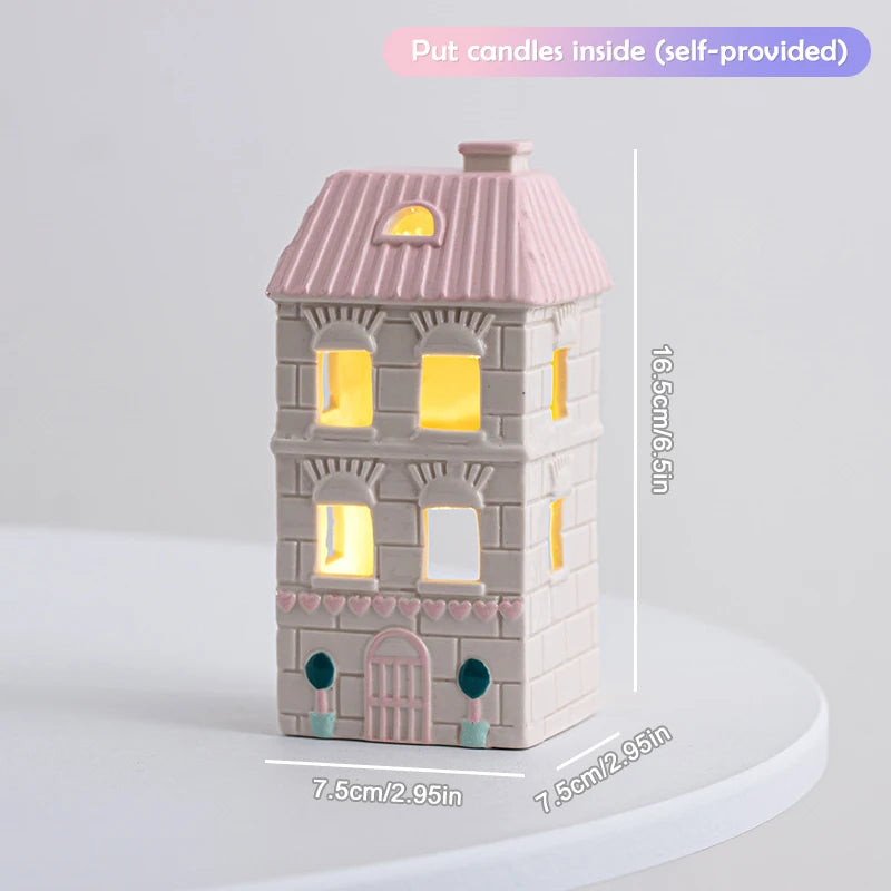 Village House Light Up Decorations, White Ceramic House Decor With Lights, Light Up Winter Village Houses Qme H