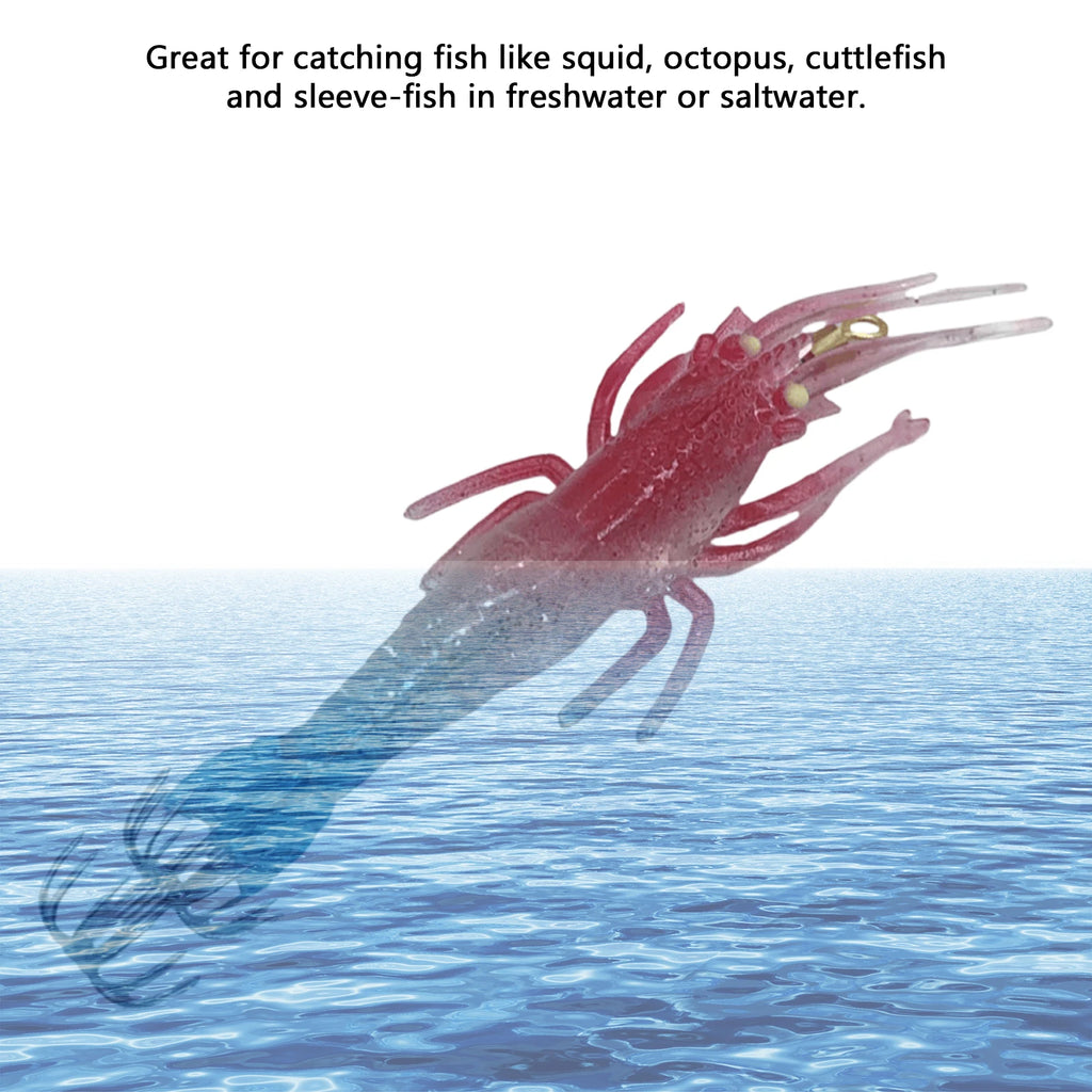 Soft Bait for Night Fishing Luminous Shrimp Squid Jig Hooks PVC Shrimp Squid Bait Cuttlefish Octopus Fishing Lures 5pcs/set Qme