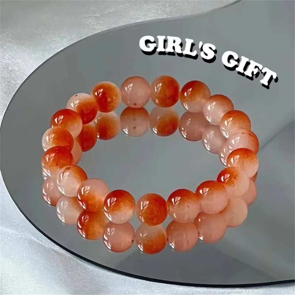 b09 Classical Fashion Sweet Exquisite Cherry Blossom Gradient Glazed Ice Cracking Glass Bracelet Natural Colors Beaded Bracelet Qme Light Yellow Gold Color