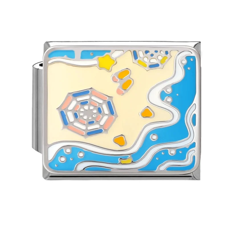 2026 New Summer Ocean Theme Crab Fish Italian Charms Link 9mm Golden Modular Bracelet Stainless Steel DIY Gift Jewelry Wholesale Qme Style 13