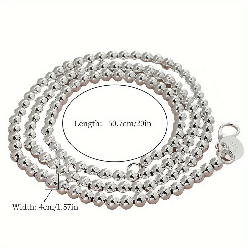 Hot 925 Sterling Silver Retro 4MM Beads Chain Necklace for Women Wedding Party Couple Gifts Street Versatile Jewelry Qme