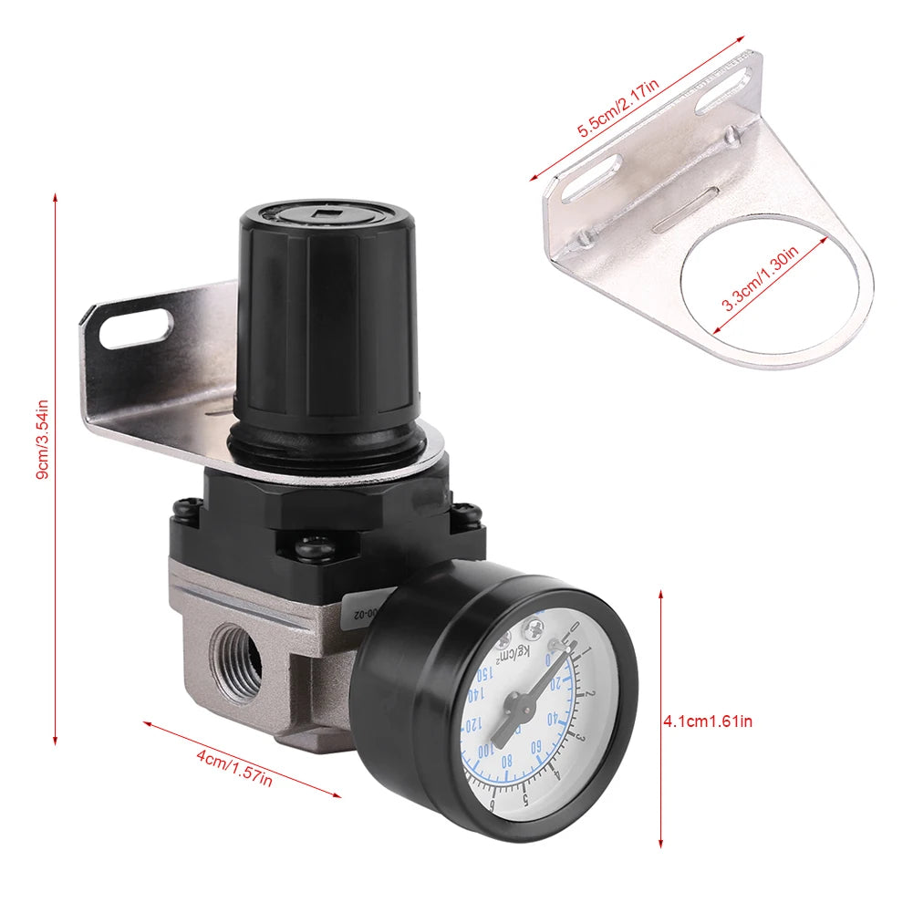 AR2000-02 Air Compressor Regulator Valve Pneumatic Air Pressure Regulator Adjustable Control Valve with Gauge G1/4 Qme