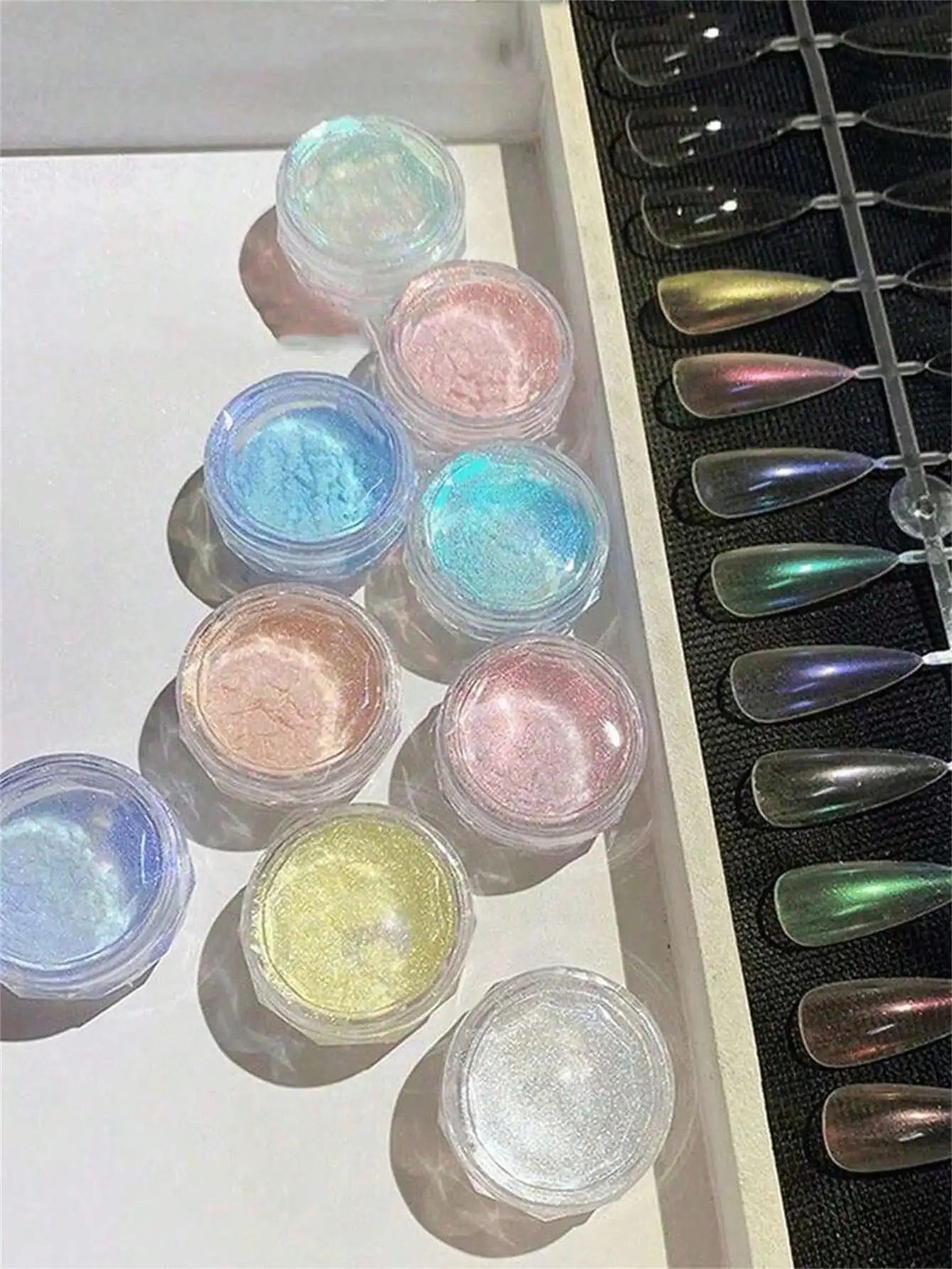 9-Colors Mermaid Chrome Nail Powder Aurora Art Dusts Round Unscented Qme