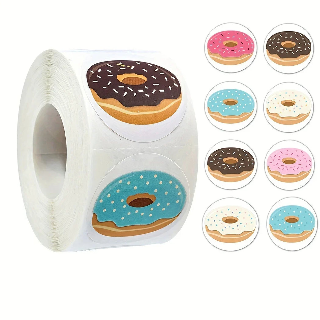 500pcs/roll Handmade-Style Donut Stickers Roll - Colorful Sprinkles, Icing & Doughnut Holes with Realistic Glazed, Frosted, Qme