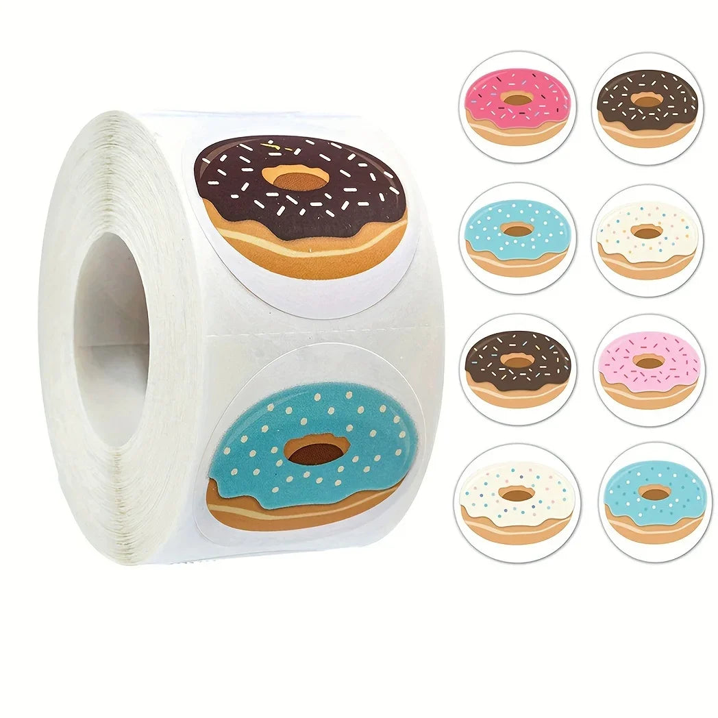 500pcs/roll Handmade-Style Donut Stickers Roll - Colorful Sprinkles, Icing & Doughnut Holes with Realistic Glazed, Frosted, Qme