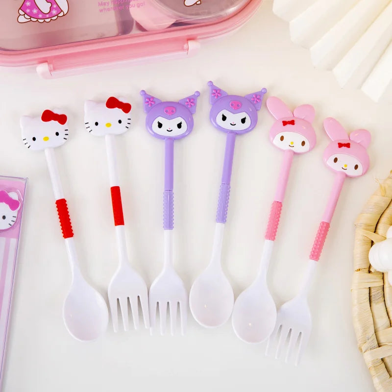 Hello Kitty Kuromi Creative Student Fork and Spoon Set Cute Fork and Spoon Set That Won't Hurt Little Mouths Qme