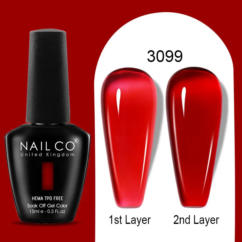 Nailco Jelly Gel Nail Polish Transparent Varnishes 44 Colors Red Pink