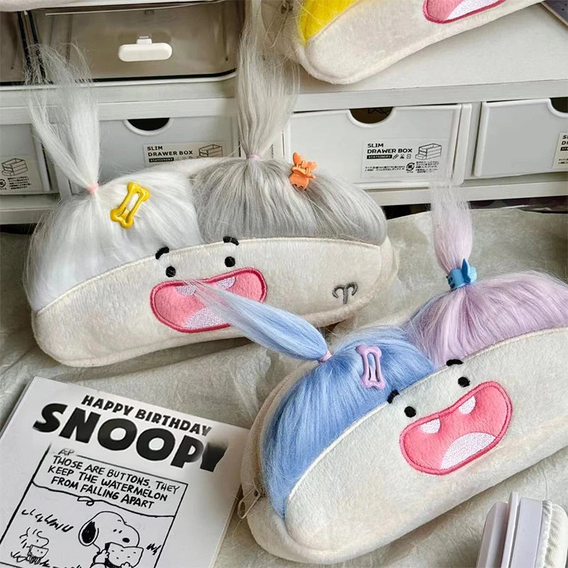 Funny Big Capacity Plush Pencil Bag Creative Cartoon Mouth Girl Pens Qme