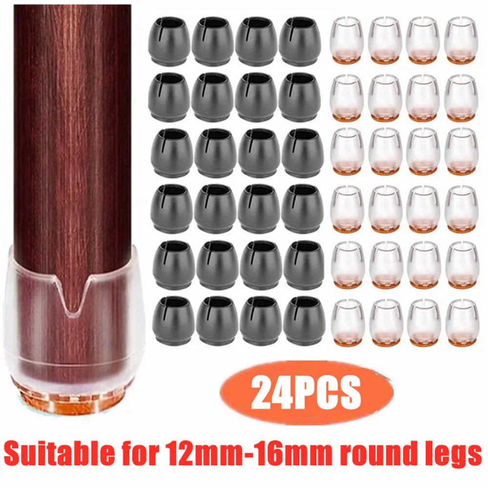 24Pcs Silicone Table Chair Leg Mat with Felt Non-slip Floor Desk Rubber Feet Pad Protection Bottom Cover Cap Woodfloor Protector Qme