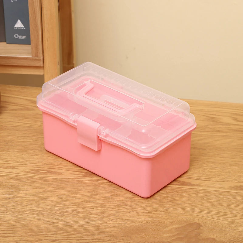 Plastic Portable Makeup Hairpin Organizer Nail Art Jewelry Box 3 Qme Pink