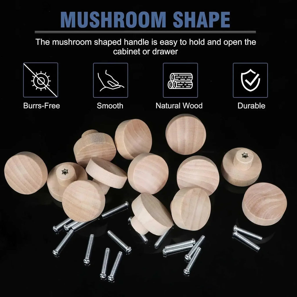 1-48pcs Wood Cabinet Pulls Nordic Round Wooden Cupboard Wardrobe Drawer Pulls DIY Natural Solid Closet Handles with Screws Qme