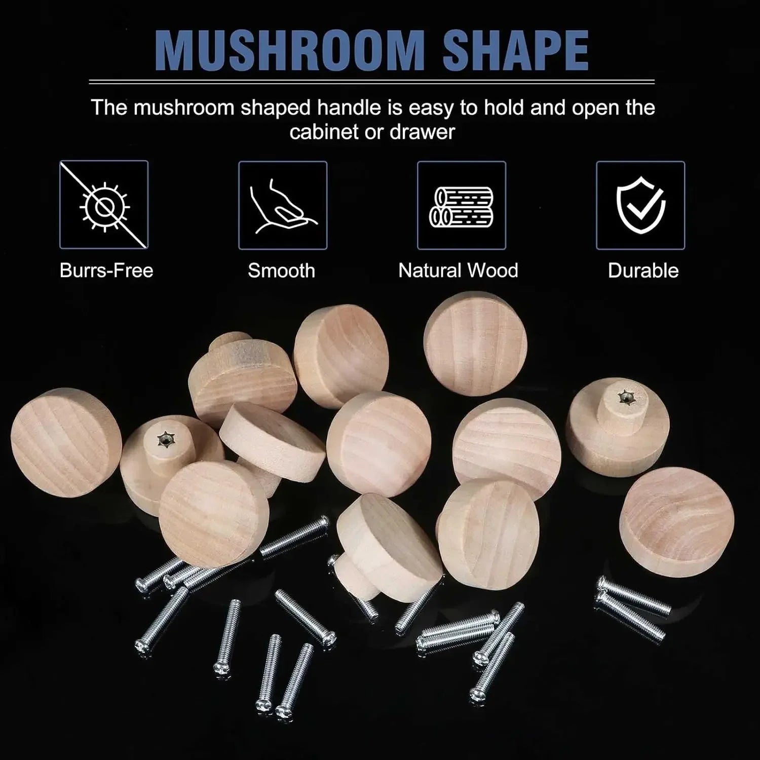 1-48pcs Wood Cabinet Pulls Nordic Round Wooden Cupboard Wardrobe Drawer Pulls DIY Natural Solid Closet Handles with Screws Qme