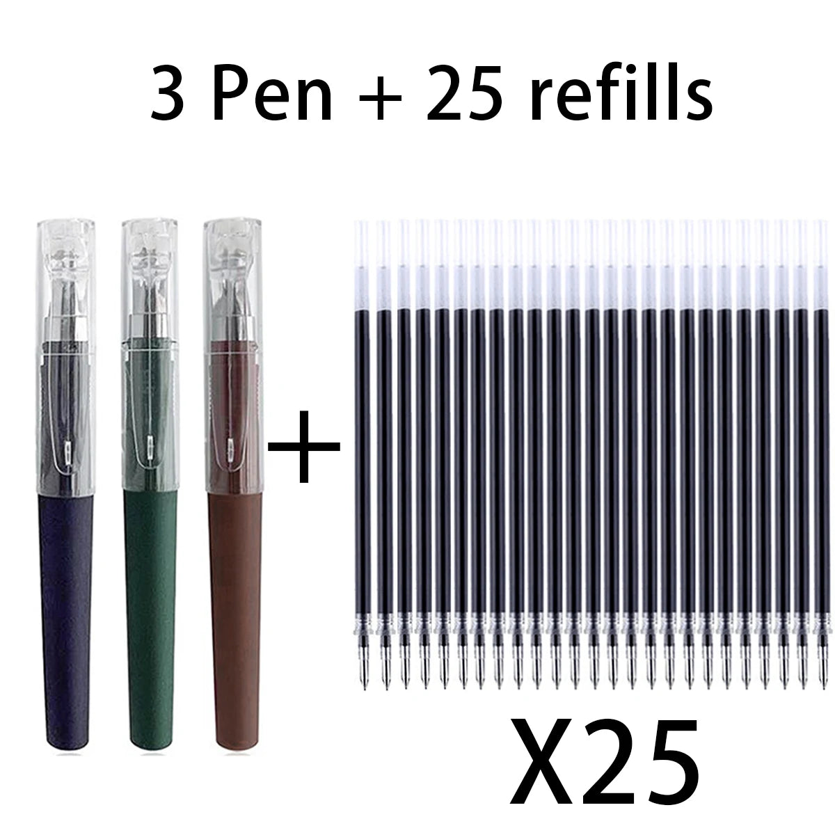 Black 0.5MM Gel Pen refills Set Mini Portable For Business Signature Students Exams Office Stationery Qme 3 Pen 25 refills E