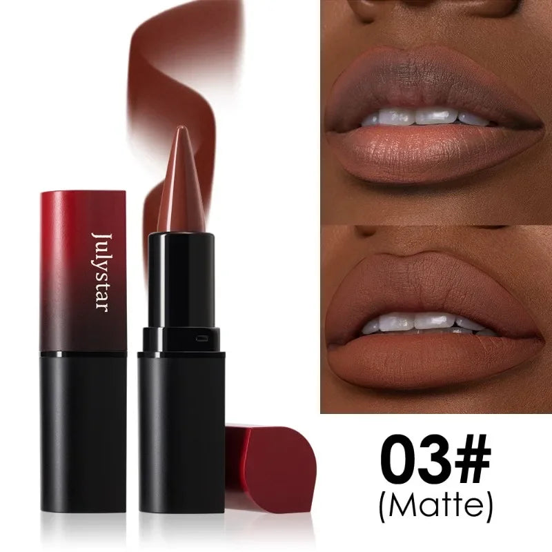 Chocolate Colored Lipstick Long Pointed Design Matte Lip Liner & Lip Stick Combination Red Tint Velvet Lasting Makeup Lipstick Qme 03