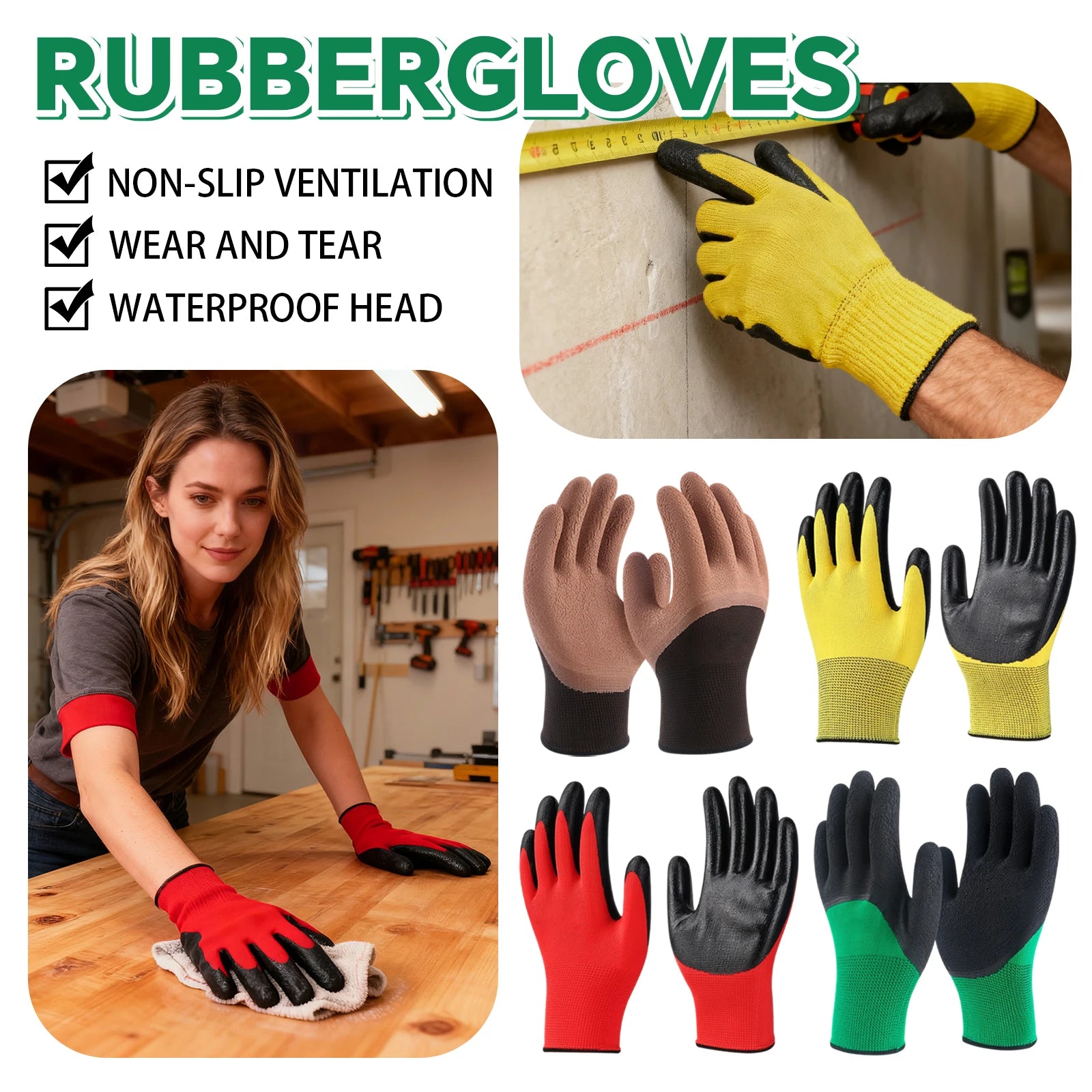 1Pair Rubber Latex Work Gloves Safety Labour Protection Garden Sports Motorcycle Driver Wear-resistant Non-slip Gloves Qme