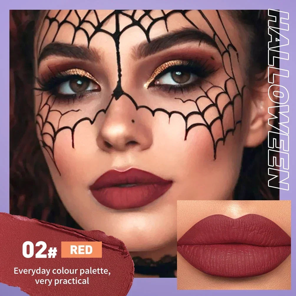 QIBEST Velvet Matte Lipstick Sets Waterproof Long-Lasting Sexy Red Non-Stick Cup Lipgloss Black Orange Lip Tint Makeup Kits Qme