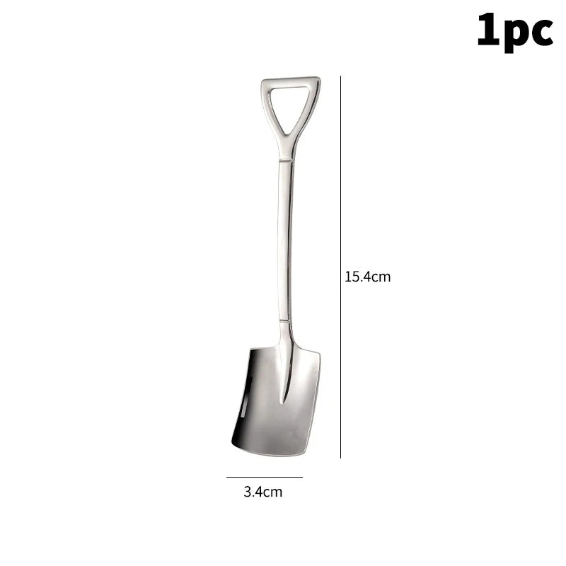 1 Shovel Spoons Stainless Steel Teaspoons Creative Coffee Spoon Ice Qme B1