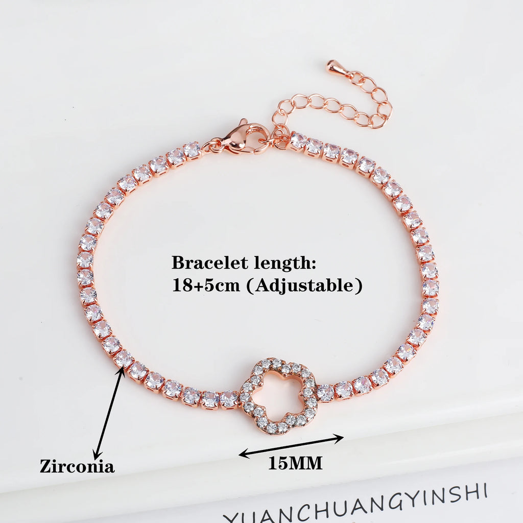Gold/Silver/Rose Gold Shiny Cubic Zirconia Hollowed Out Five Leaf Flower Bracelet Simple for Woman Party Fashion Jewelry Clover Qme