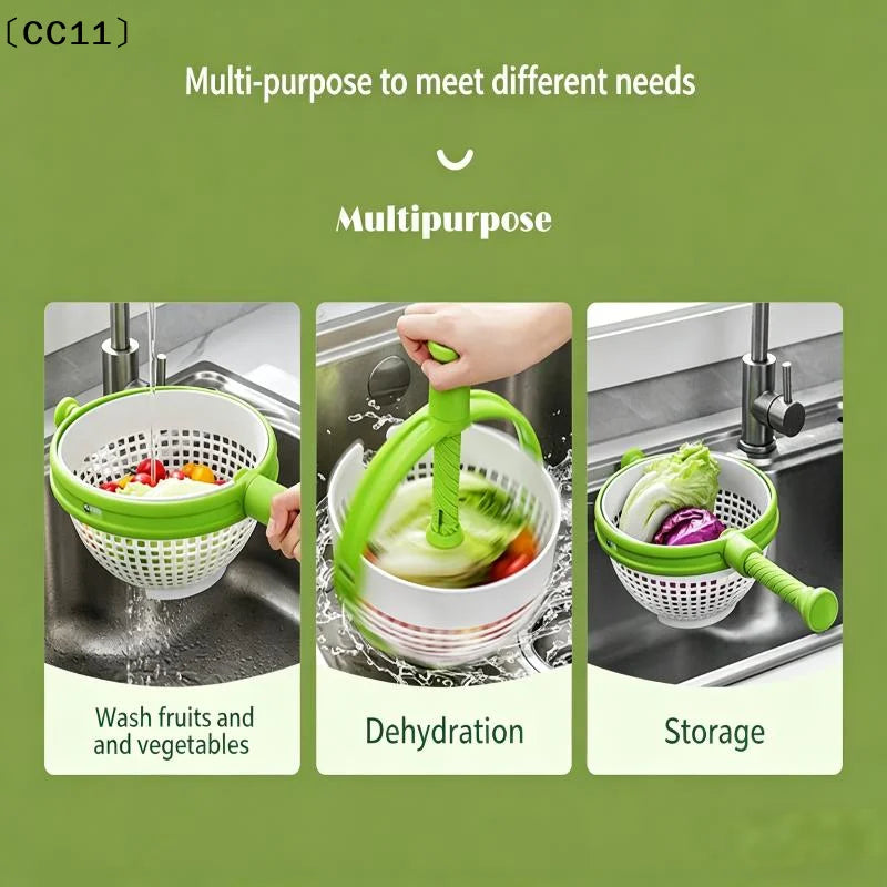 Collapsible Salad Spinner 3-in-1 3Qt Space Saving Colander Veggie Qme