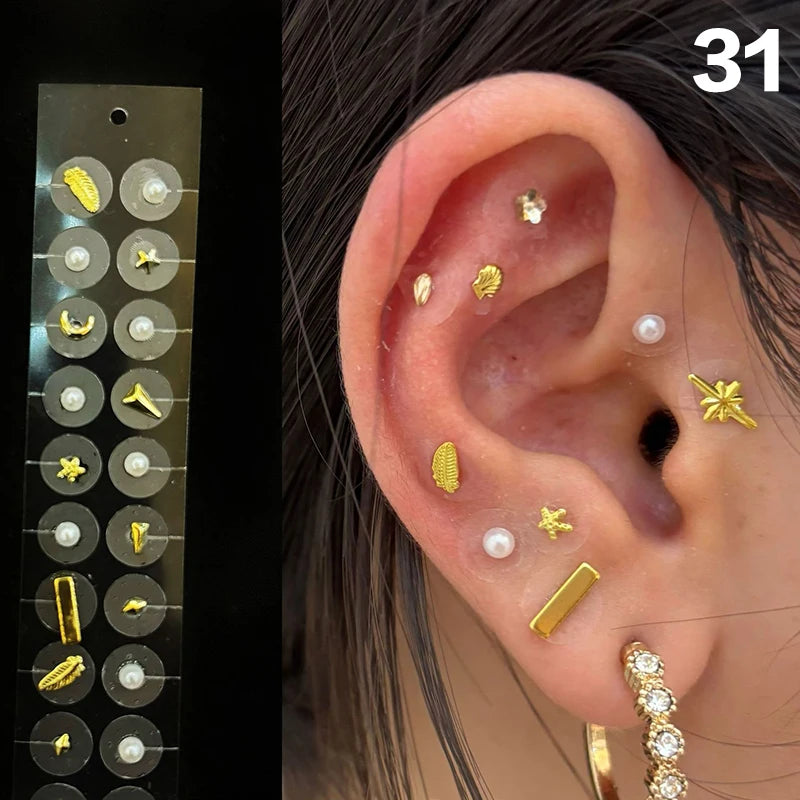Fashion Bowknot Colorful Rhinestone Pearls Ear Point Stickers Qme 31
