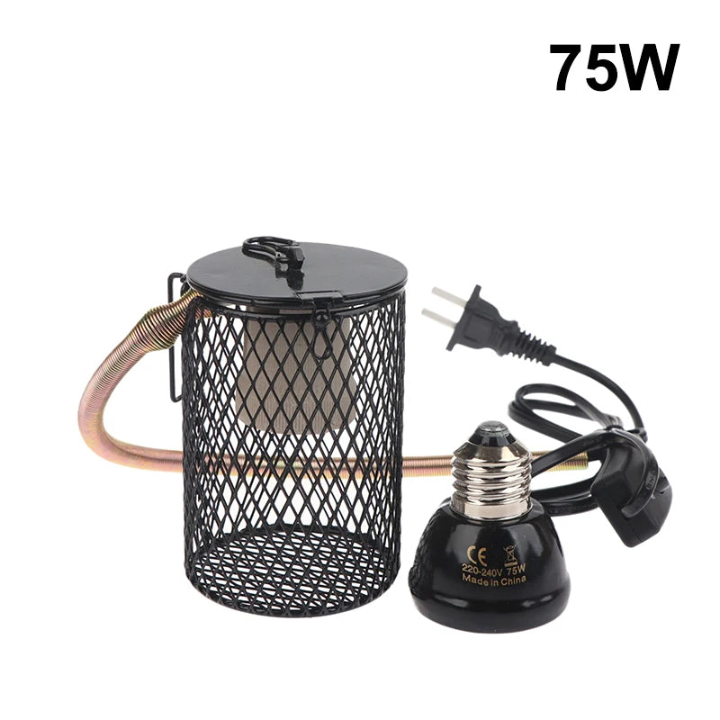 E27 Pet Heating Lamp With Anti-scalding Lampshade For Turtle Snake Lizard Infrared Ceramic Emitter Heat Light 25/50/75/100W Qme 75W