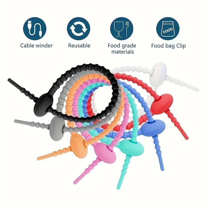 30PCS Silicone Reusable Cable Wire Organizer Winder Storage Holder Bag Ties Cord Bag Clip Food Saver Earphone Line Tidy Clips Qme