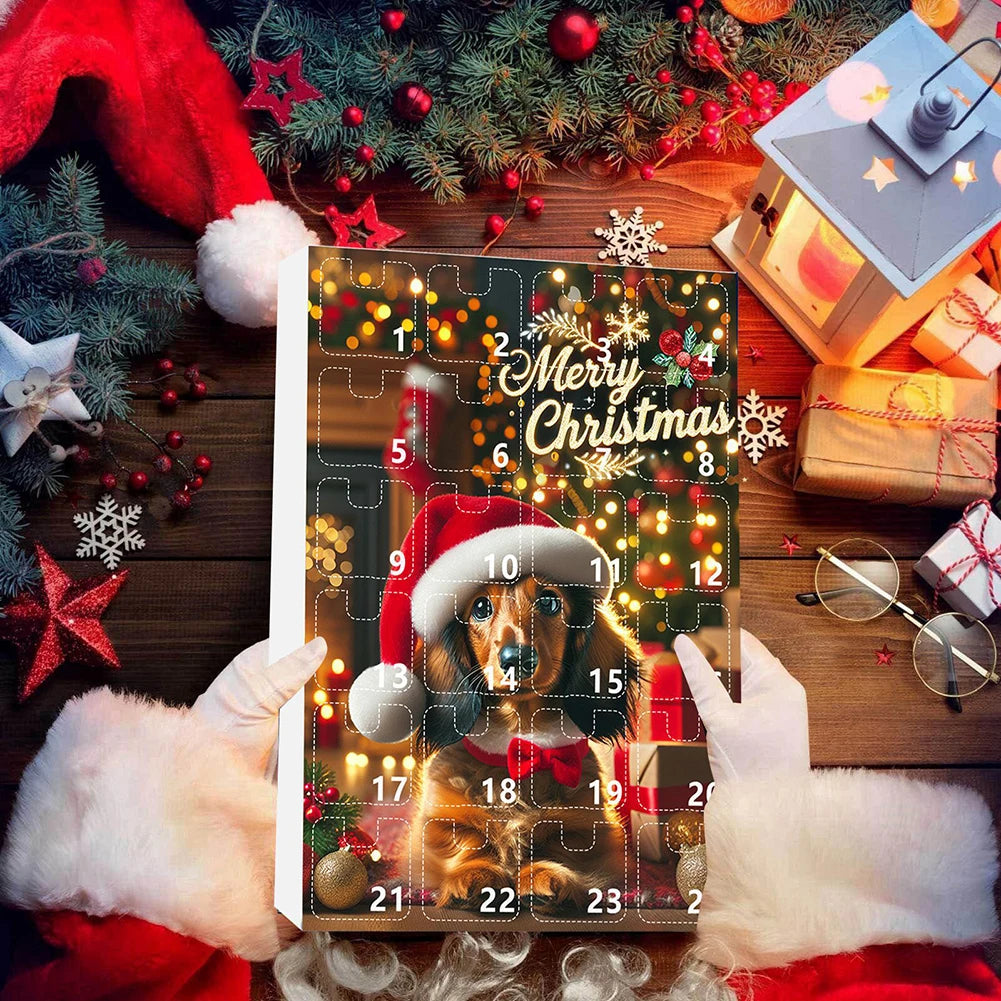 24 Days Christmas Countdown Calendar W/Dachshunds Figure Ornaments Xmas Advent Calendar Xmas Gifts for Dog Lover Qme