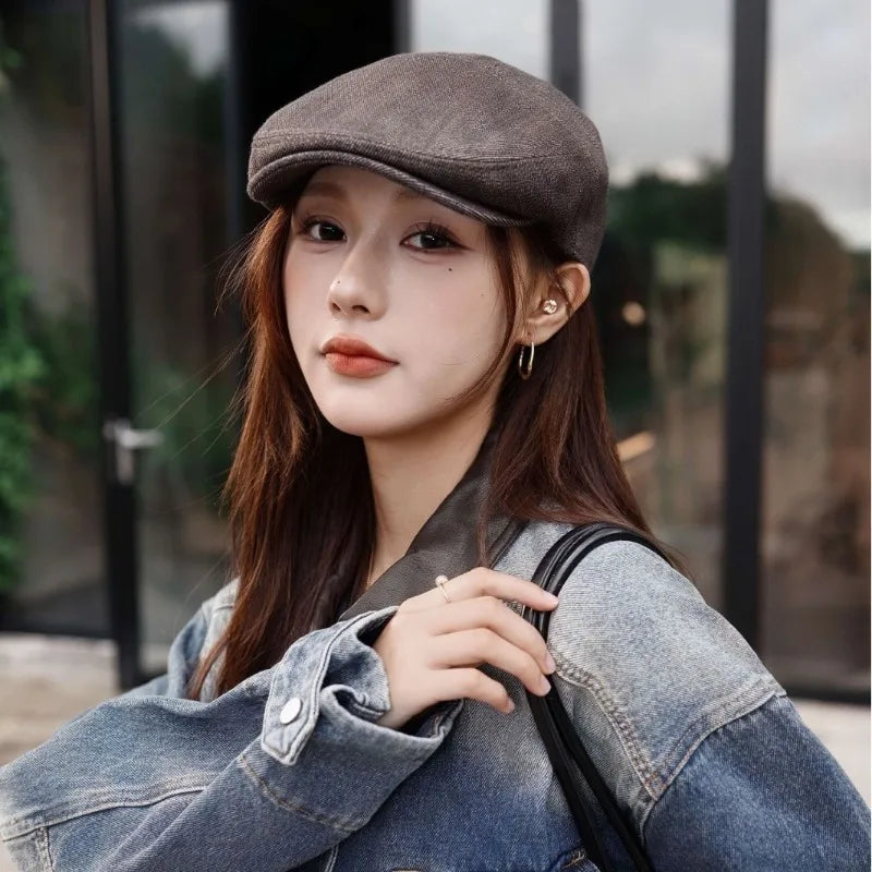 Vintage Canvas Cap Organic Cotton Linen Artist Hat Unisex Retro Qme