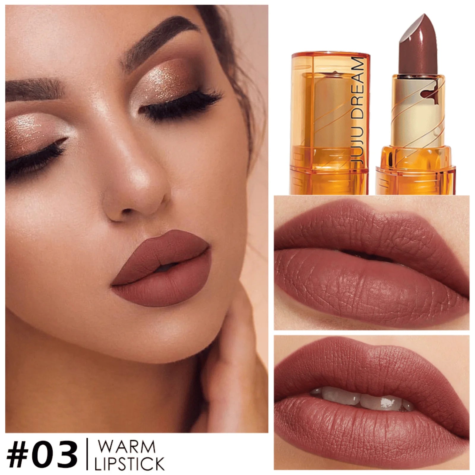 JUJU DREAM Amber Transparent Tube Velvet Lipstick Retro Brown Matte Qme