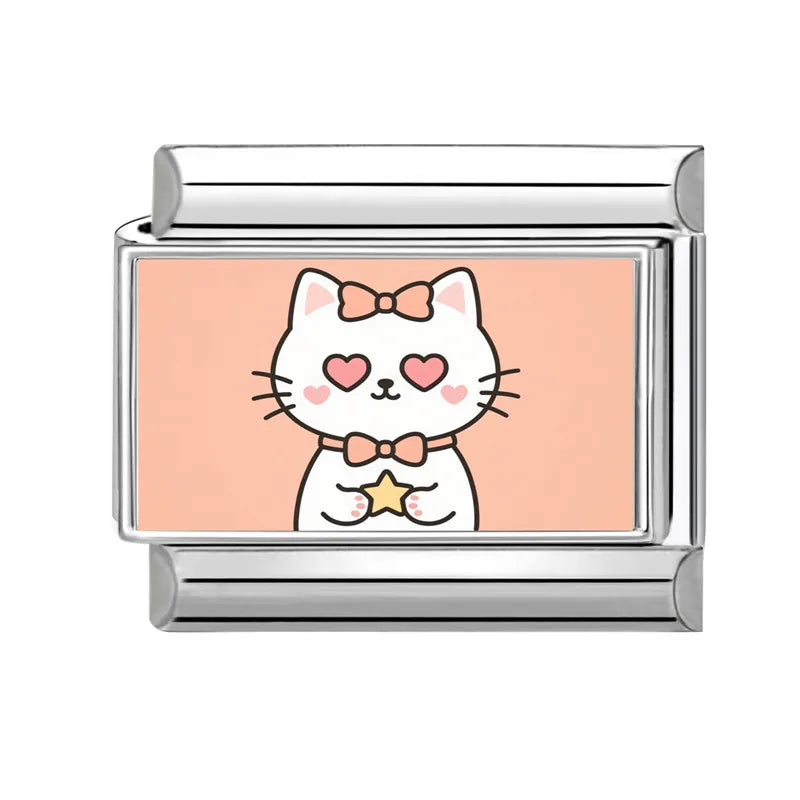 Wholesale 2025 New Cute Leaf Cats Dogs Rabbit Samoyed Italian Charm Link fit 9mm Stainless Steel Jewelry DIY Making Bracelets Qme Style 1